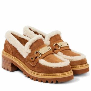 Cozy Tan Suede Loafers with Shearling Trim